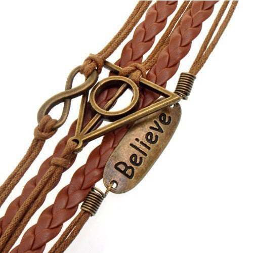 AmazingOS® Handmade Brown Leather Infinity Bracelet Deathly Hallows Charm Fashion -  - 3