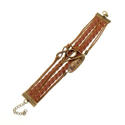AmazingOS® Handmade Brown Leather Infinity Bracelet Deathly Hallows Charm Fashion -  - 2
