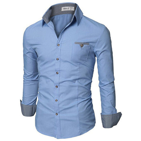 Doublju Mens Casual Shirt with Contrast Neck Band -  - 1
