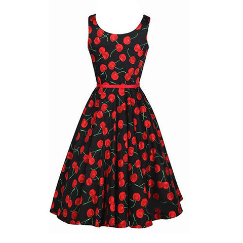 Luouse Vintage Cherry Rockabilly Bombshell Halter Pinup Swing Women's Dress -  - 1
