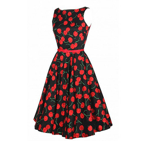 Luouse Vintage Cherry Rockabilly Bombshell Halter Pinup Swing Women's Dress -  - 2