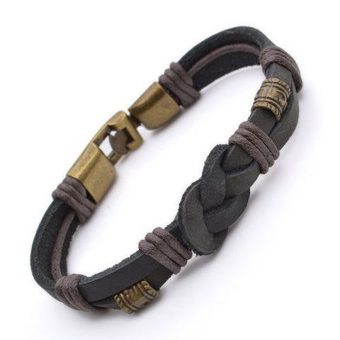 Authentic Tribal Leather Wristband Surf Black Mens Bracelet -  - 1